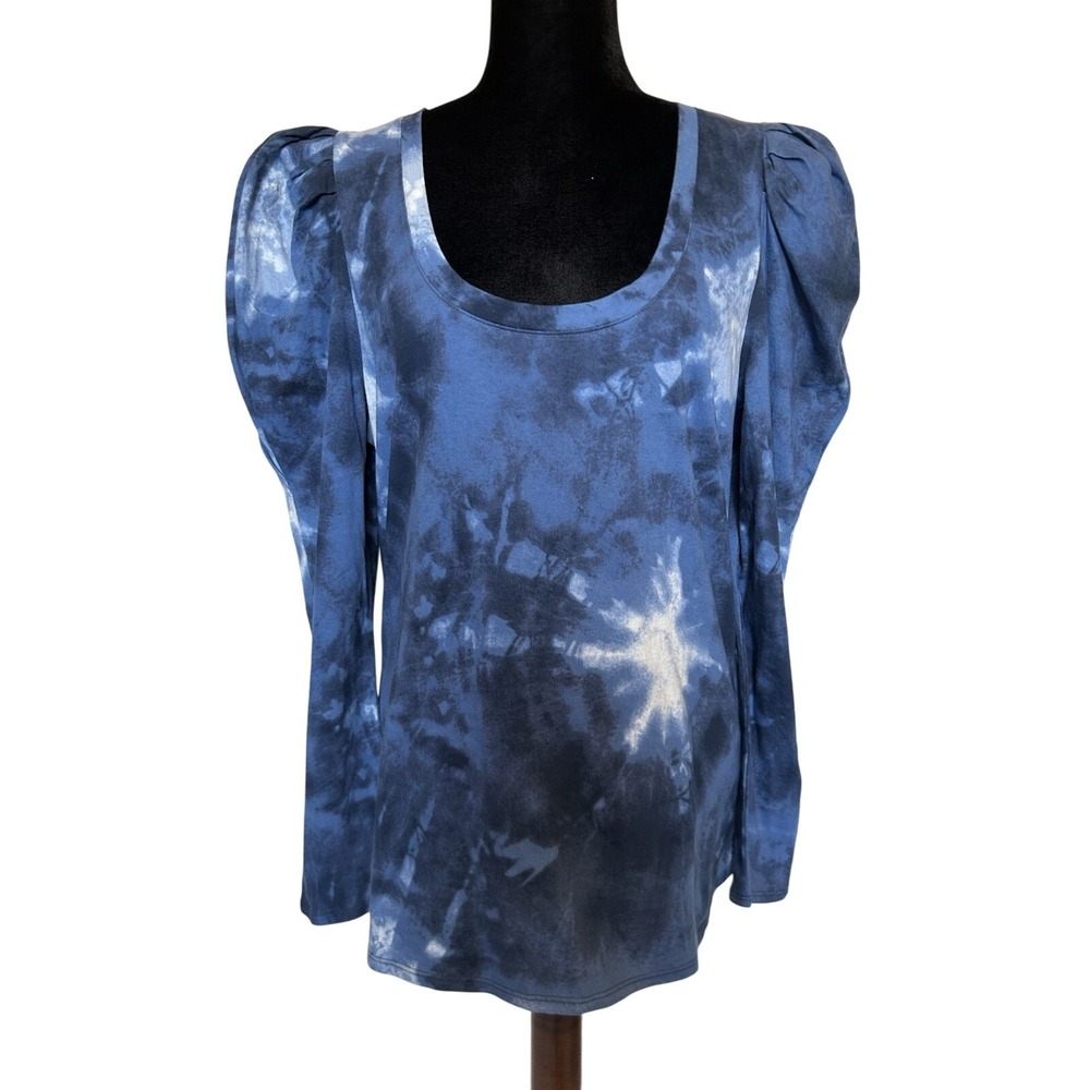 NWT INC Blue Tie Dye Puffy Sleeve Blouse Size XL